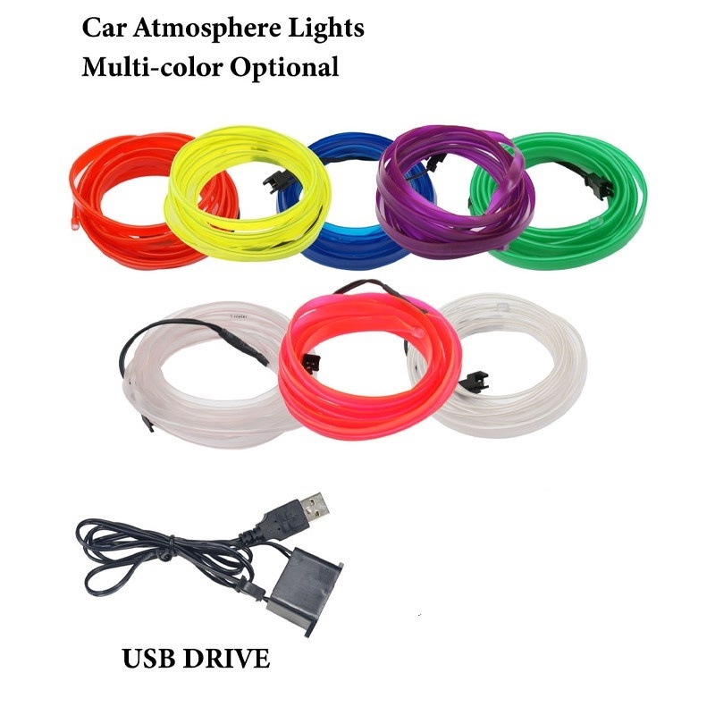 Lampu Strip Neon Dashboard Led Fleksibel Panjang 3M 5M Led Ambient Light Mobil Colok Lighter