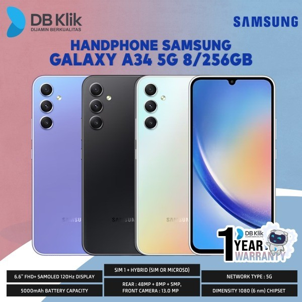 Handphone Samsung Galaxy A34 5G 8/256GB Garansi Resmi - A34 8Gb 256Gb