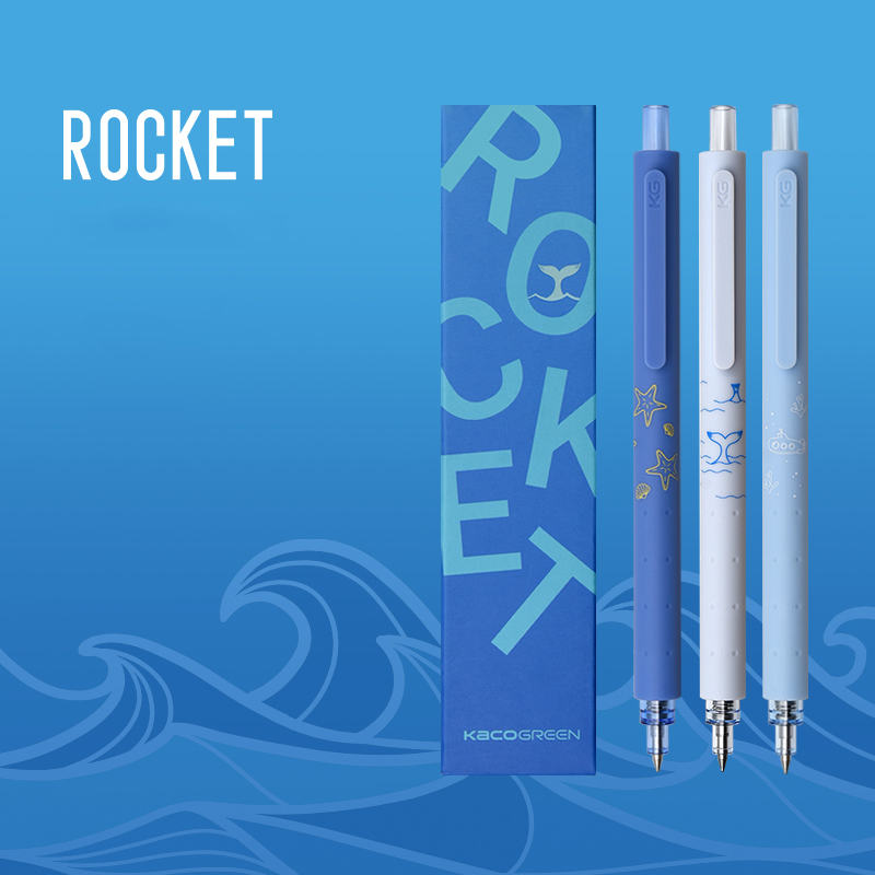 KACO ROCKET Pena Pulpen Gel Marine Pen 0.5mm Tinta Hitam 3 PCS - K1028 - Blue