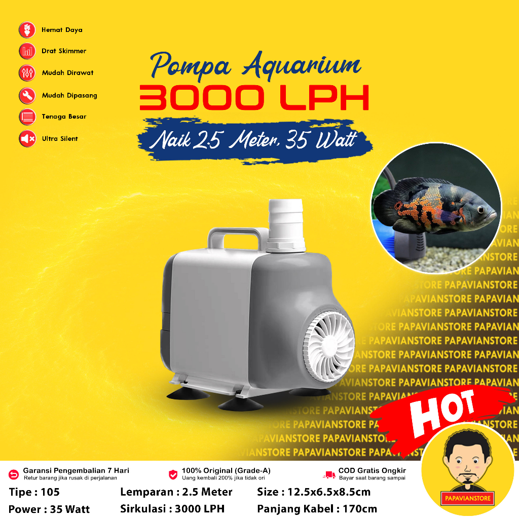 Pompa Aquarium Celup Mesin Filter Air Grade A - 4000 LPH Liter Per Jam 3 Meter - Kandlia Eco 107