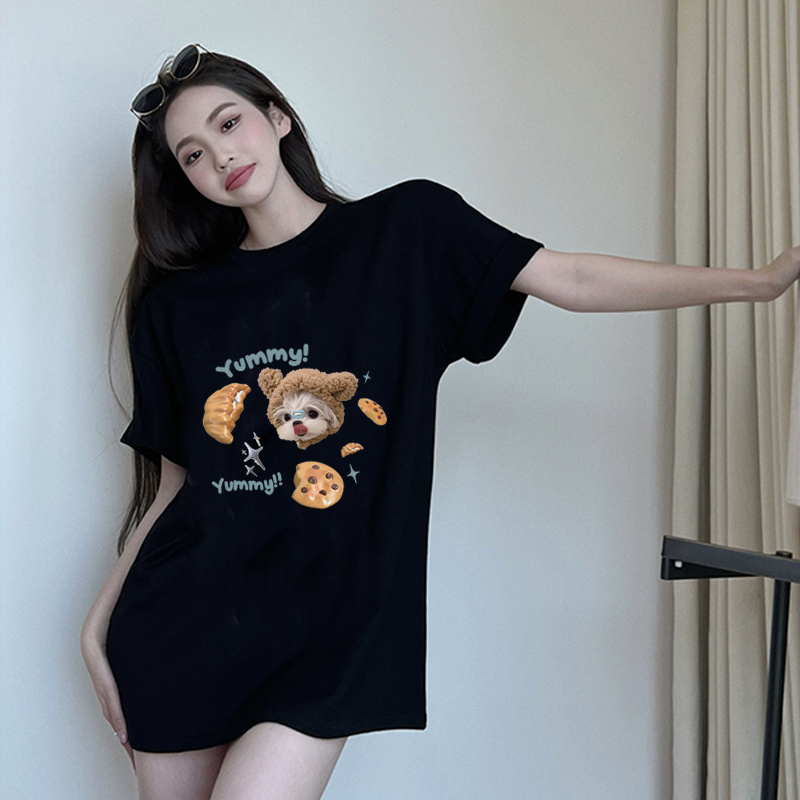 baju kaus oversize wanita korean style lengan pendek cartoon printed t-shirt import kaos hitam