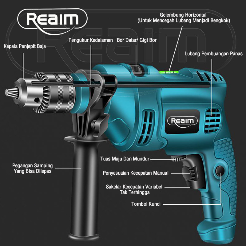 REAIM Mesin Bor 13mm Mesin Bor Impact Drill Listrik Bor beton Bor besi Bor Murah Laris Kualitas Mantap