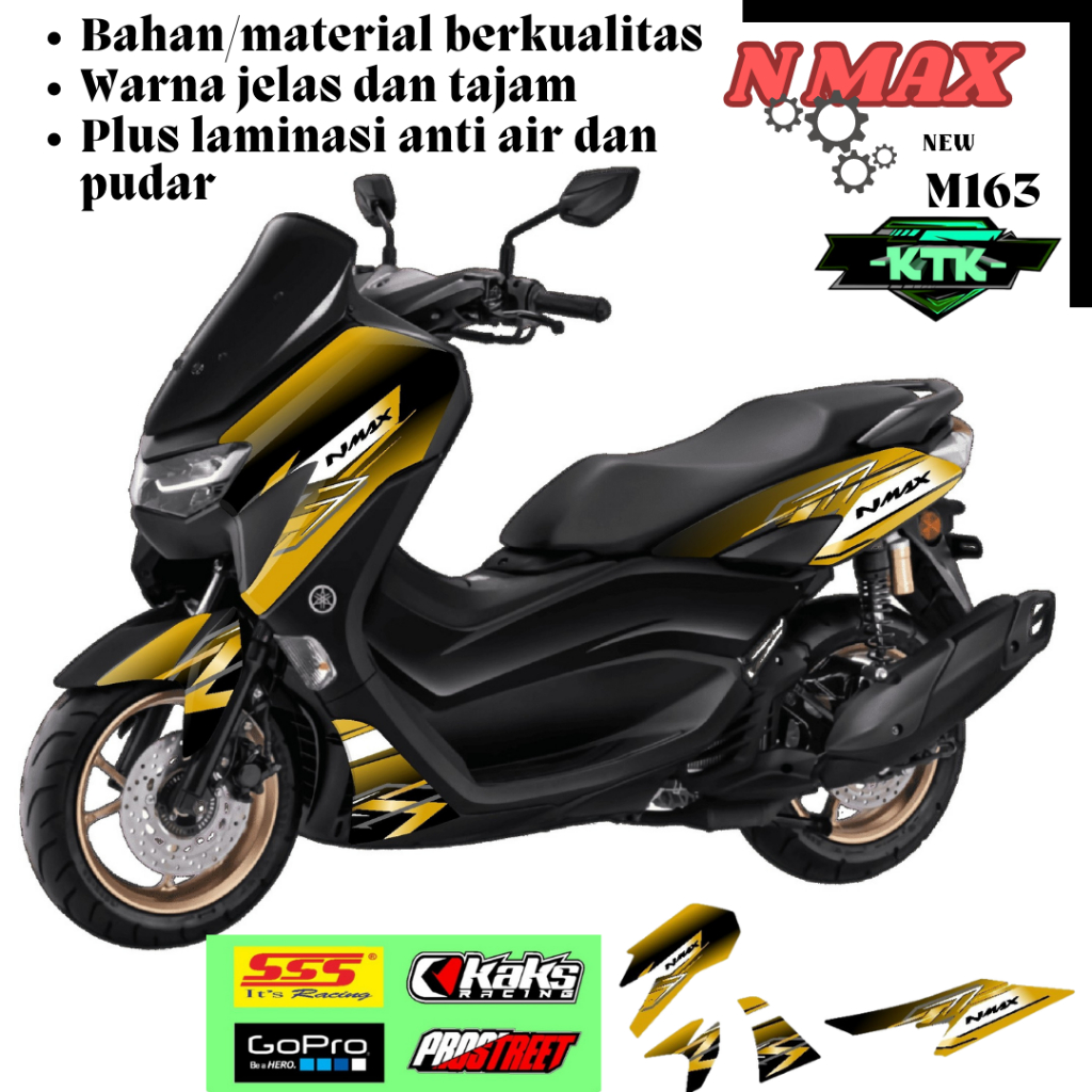 Stiker Decal Sticker Striping Motor Matic NMAX NEW KODE M163 Lis Variasi Satu Set Kanan Kiri Semi Fu