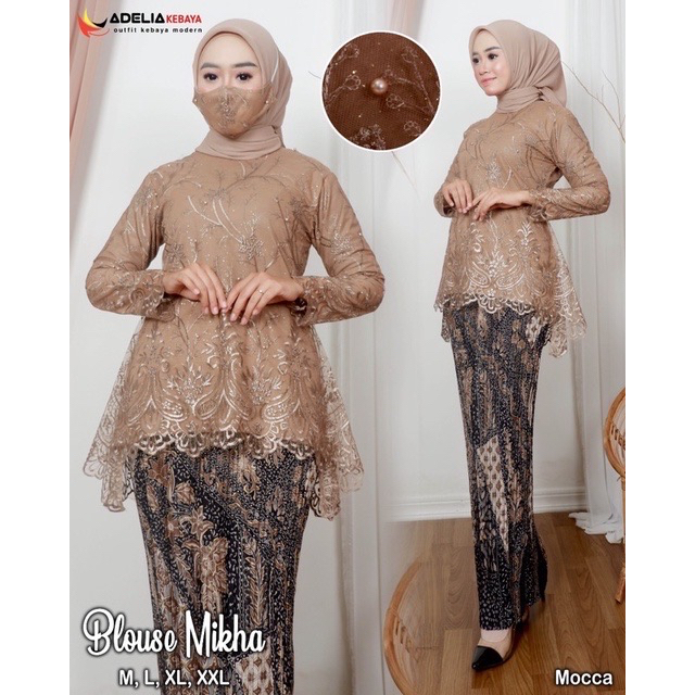 ( COD ) Setelan kebaya blouse mikha - kebaya modern - outfit kekinian - bahan tulle bordir - pakaian pesta keluarga, akad, baju nikahan, kondangan ataupun wiusuda