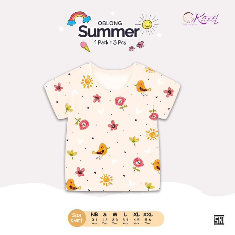 Kazel Tshirt Oblong Summer Edition Kaos Anak Perempuan Isi 3 Pcs