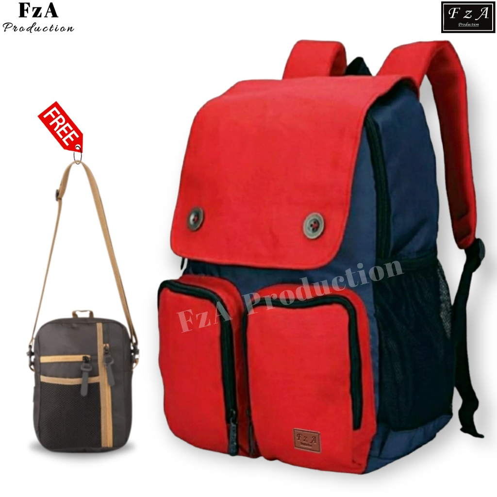 FzA Official -Tas Ransel anak laki laki - Tas Ransel Anak Sekolah - Tas Ransel Sekolah anak laki-laki anak perempuan Backpack Sekolah Anak [ High Quality ] - Red FREE Slingbag