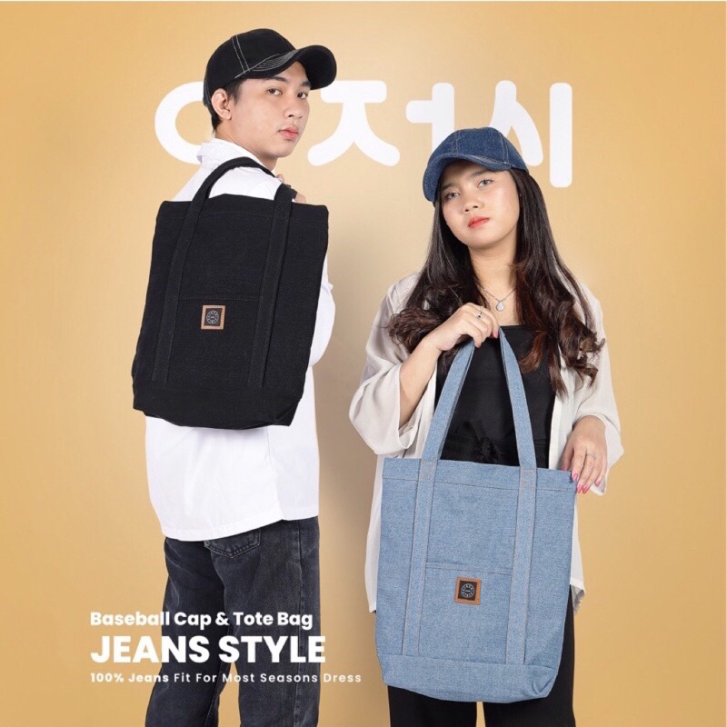 Tas Tote Bag Unisex Aesthetic Jeans Korea / Totebag Pria Korea jeans / Totebag Yello kanvas Waterpro
