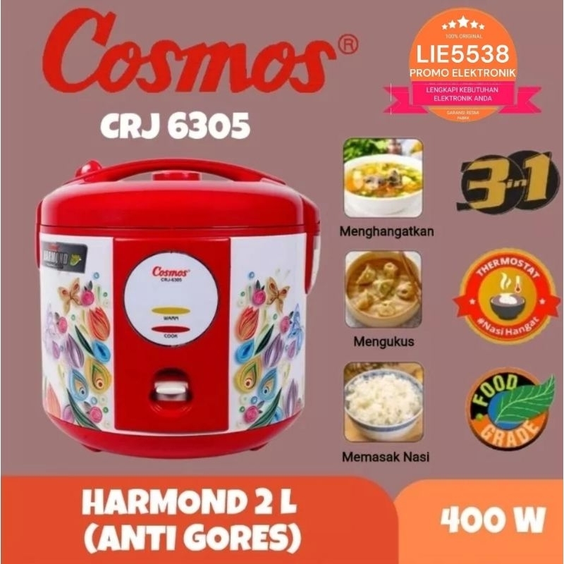 COSMOS CRJ-6305 / CRJ 6305 Rice Cooker Harmond (Anti Gores) 2 L GARANSI RESMI