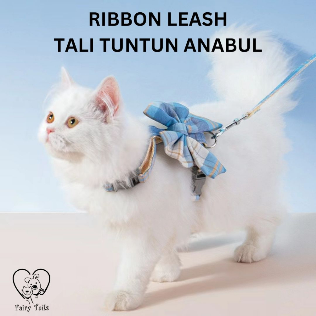 Tali Tuntun Tali Kekang dengan Harness Pita Untuk Anabul Kucing dan Anjing Travel Outdoor | Pet Cat Dog Leash With Ribbon