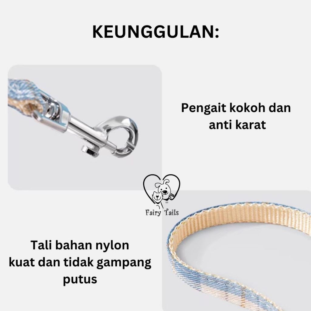 Tali Tuntun Tali Kekang dengan Harness Pita Untuk Anabul Kucing dan Anjing Travel Outdoor | Pet Cat Dog Leash With Ribbon