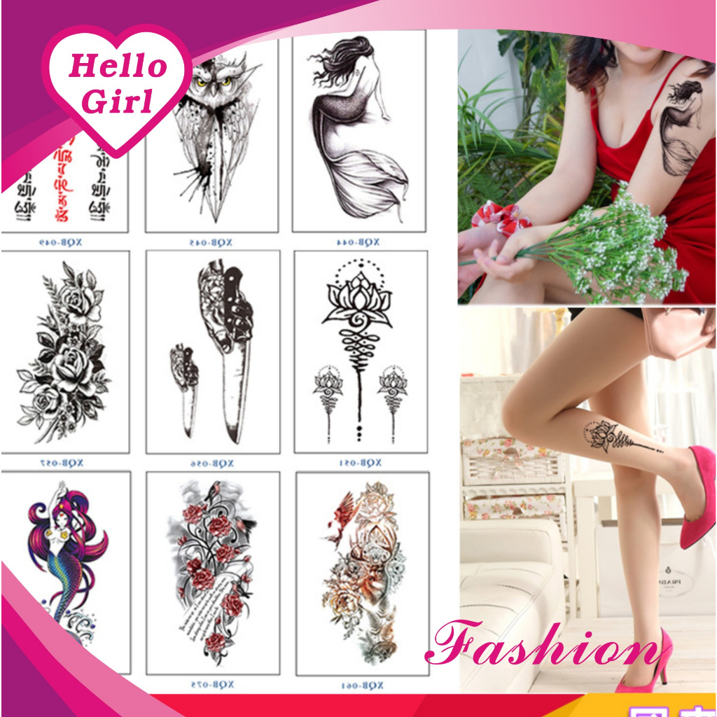 (Hello Girl)F225 Tatto Temporary Ukuran Kecil 10,5cm X 6cm Motif Hewan Tumbuhan Dan Tulisan Import