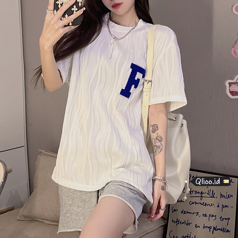 Korean Style Atasan T-shirt Lengan Pendek Vintage Bordir Oversize Baju Kaos Wanita