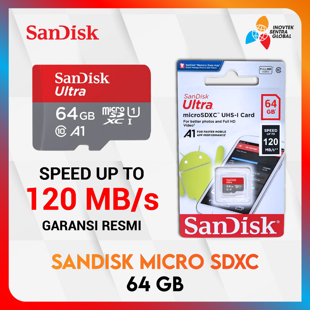 SanDisk Ultra MicroSD 64GB A1 MicroSDXC UHS-I micro sd GARANSI RESMI