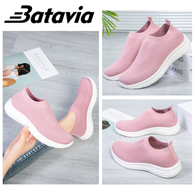 Batavia Sepatu Wanita Merek fashoin impor sepatu rajut wanita Sepatu olahraga wanita Sepatu Wanita Dewasa slip on rajut terbang terbaru sepatu hitam sepatu Sepatu sekolah sepatu joging N6