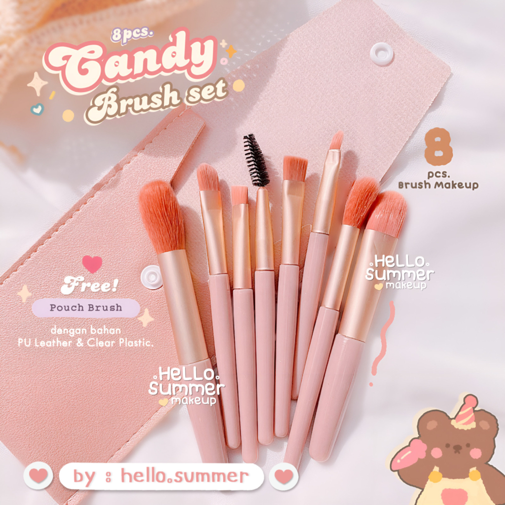 Pastel Kuas Make Up Brush Makeup Set Rias Brush 8pcs &amp; FREE POUCH Lembut High Quality