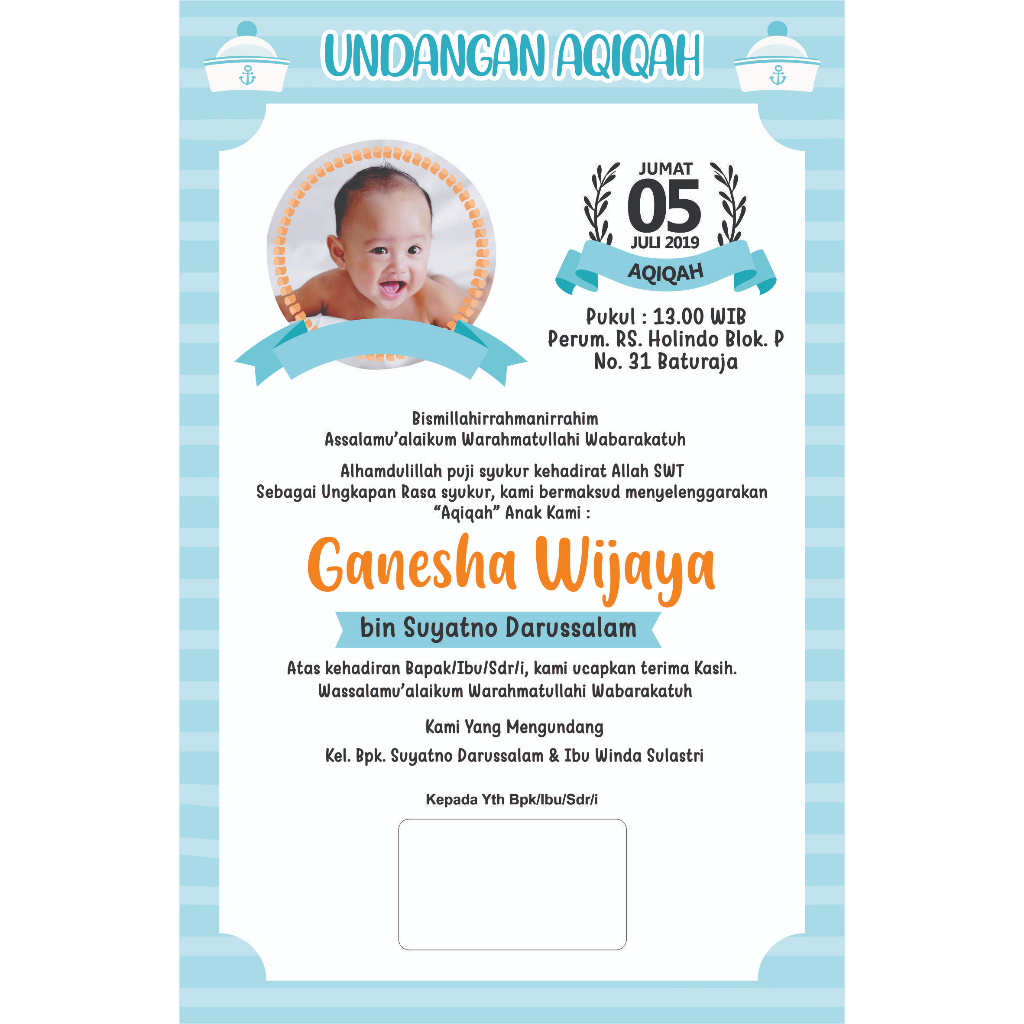 

undangan aqiqah tema biru