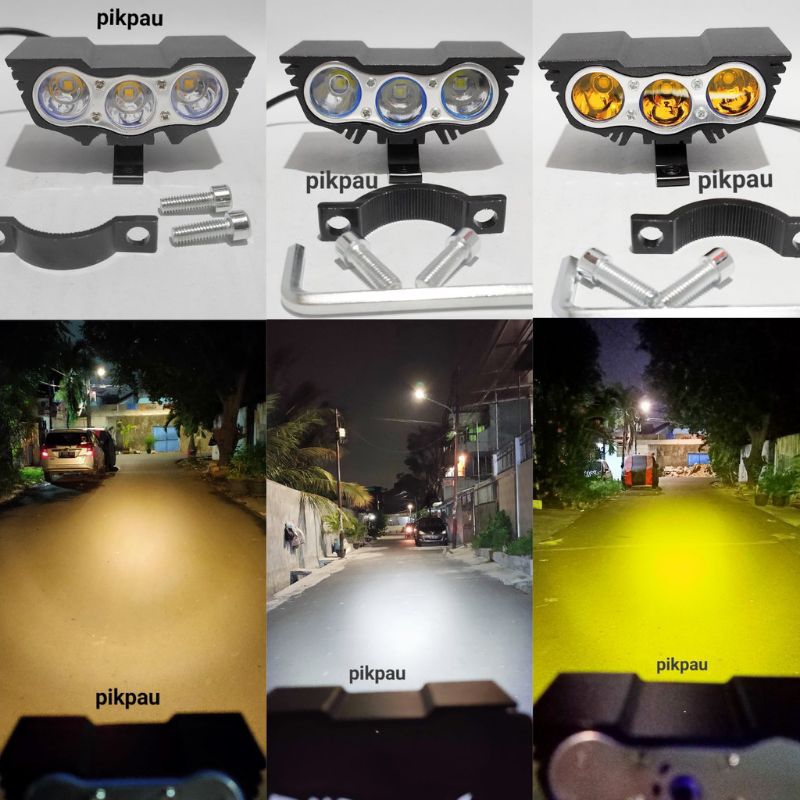 LAMPU TEMBAK SOROT CWL 3 MATA CAHAYA PUTIH DAN KUNING UNIVERSAL