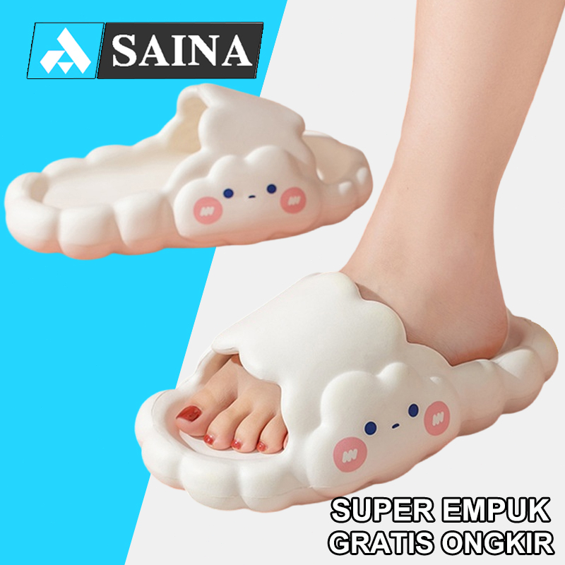 Sendal Selop Wanita Import Cute Cloud Sandal Rumah Sandal Jelly Sendal Karet Lucu Sandal Slide Selop Berkualitas EVA Casual Soft Slipper Anti Slip Kamar Mandi Nyaman Empuk Couple Polos