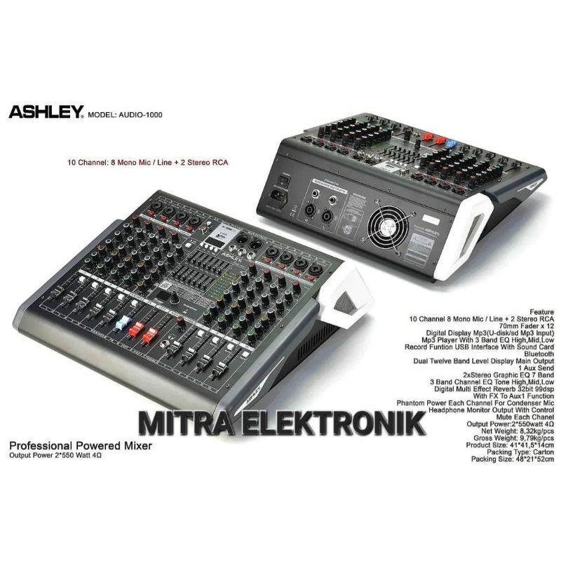 Power Mixer Ashley Audio 1000 10 channel 1100 watt 2x 550watt Original Ashley Power mixer audio1000