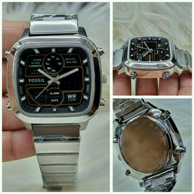 Jam Tangan Wanita Fossil Digital Batre All Stainless Steel Kualitas Original