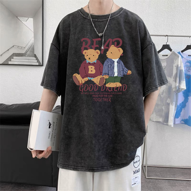 RDGF  kaos cowok keren kaos cotton Kaos pria black washed tshirt baju cowok kekinian Kaos bergambar boneka beruang/A0429