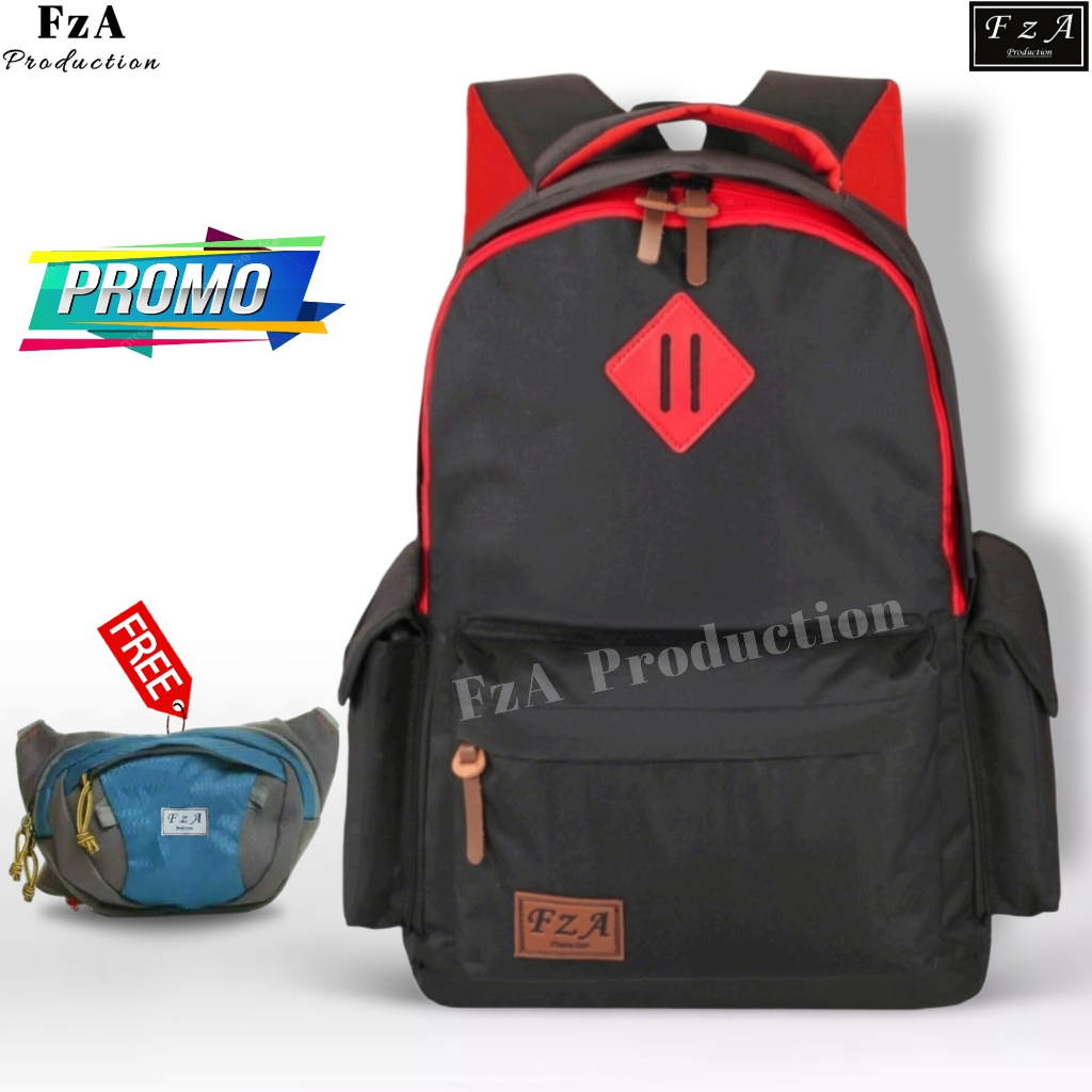 FzA Official -Tas Ransel anak laki laki - Tas Ransel Anak Sekolah - Tas Ransel Sekolah anak laki-laki anak perempuan Backpack Sekolah Anak [ High Quality ] - Black Kids FREEE Waistbag