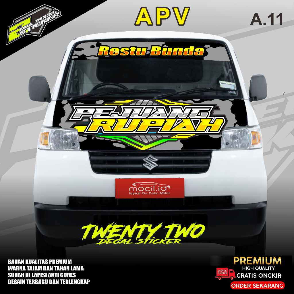 STIKER DECAL MOBIL APV PICKUP / KAP DEPAN  TWENTY TWO A.11