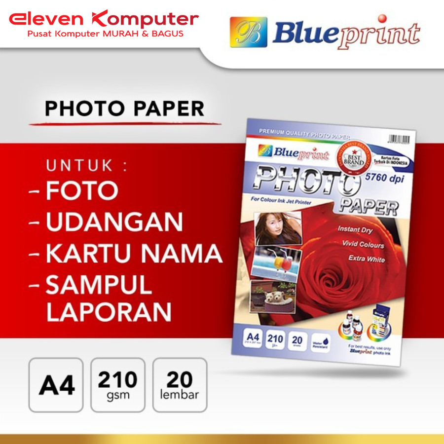 

Kertas Foto A4 BLUEPRINT Glossy Photo Paper 210 Micron A4 - 20 Lembar