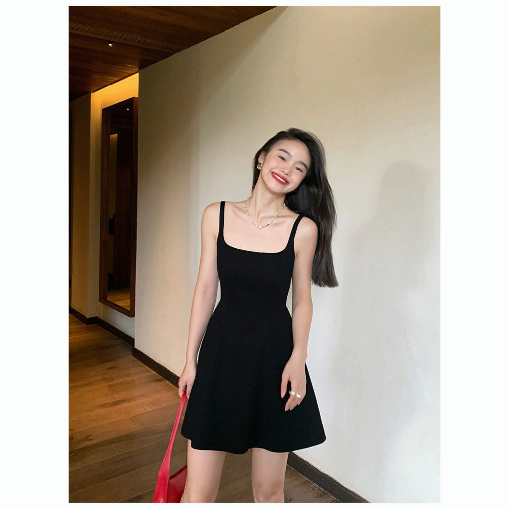 DR823 BLACK SUSPENDER DRESS FOR WOMEN'S SUMMER 2023 NEW A-LINE SHORT SKIRT WITH A HIGH-END SENSE OF STITCHING AND TEMPERAMENT. WAIST TIED SKIRT