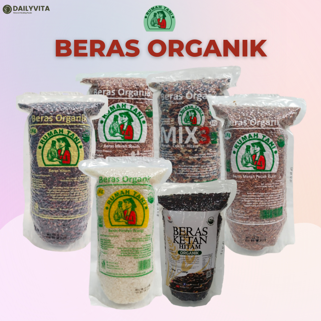 Dailyvita - Beras Organik Merah Sosoh/Beras Organik Merah Pecah Kulit/Beras Organik Coklat/Beras Organik Mix 1kg