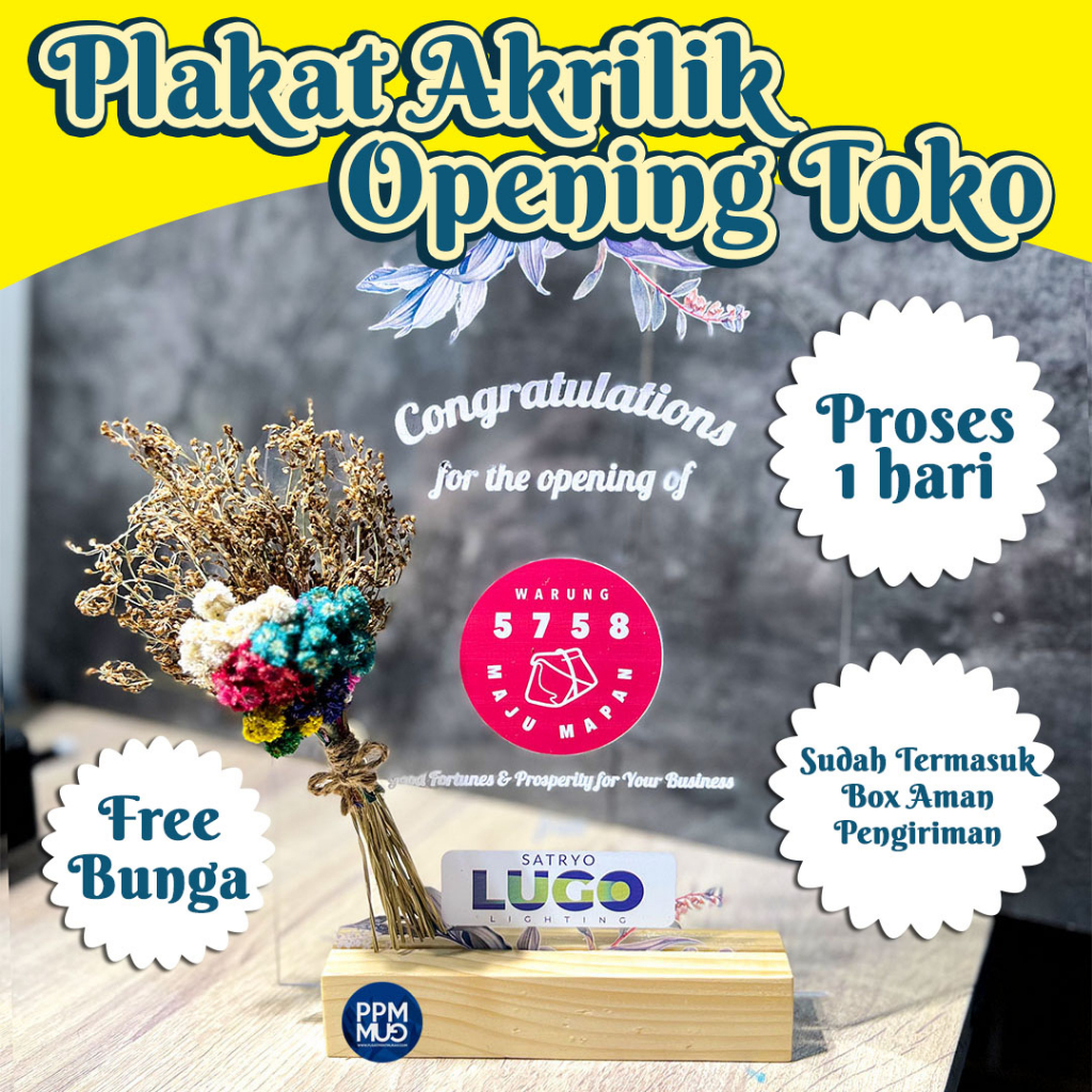 Hadiah Plakat Sign Akrilik Bunga untuk opening toko