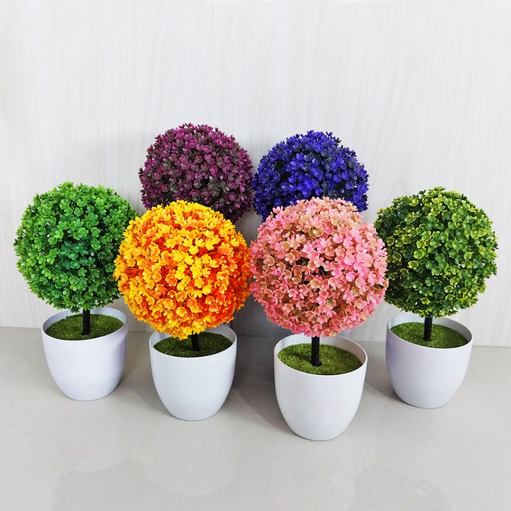 Tanaman Hias Plastik Tanaman Bunga Bonsai Hias Palsu Dekorasi Rumah Artificial Flowers Pot Bunga Hiasan Ornamen Bulat PBP03