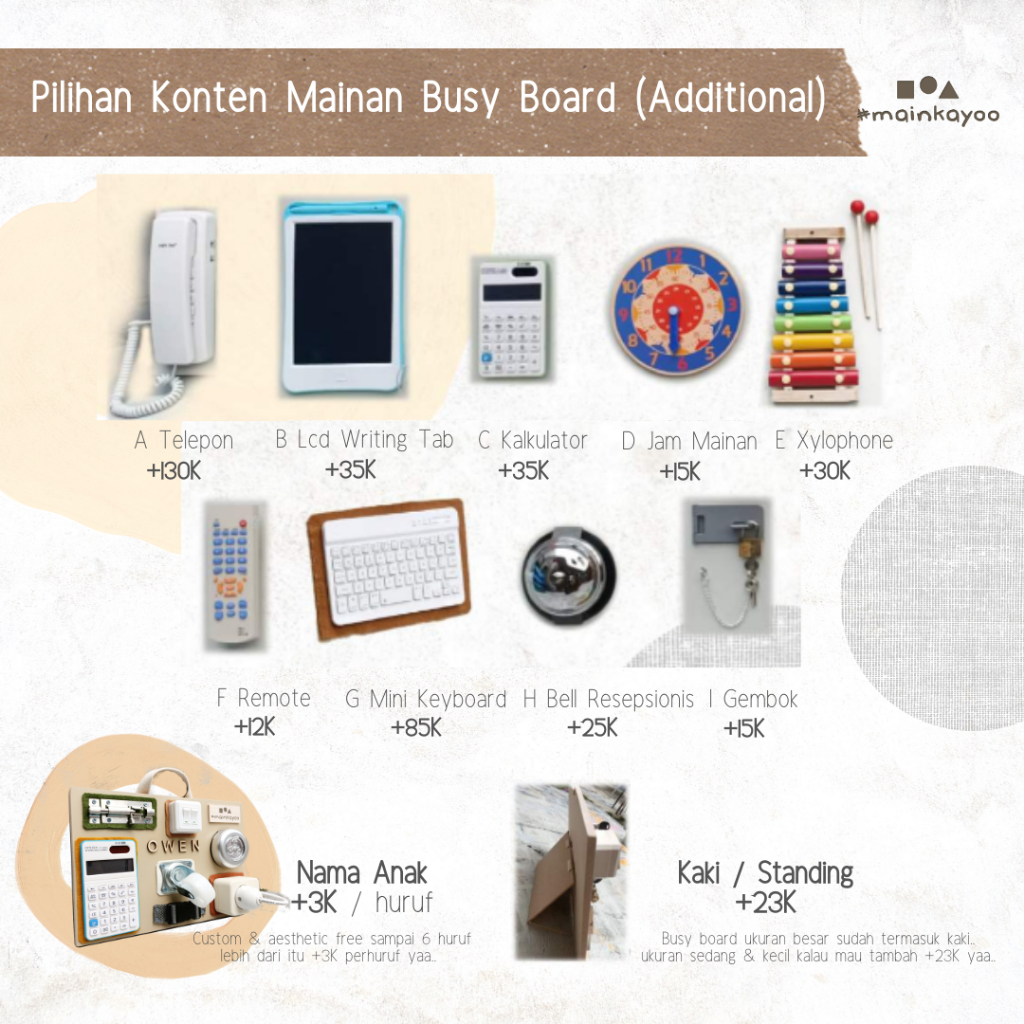 AESTHETIC BUSY BOARD - CUSTOM EDITION 30x40 (dengan Telepon &amp; kaki) - Mainan Edukasi Anak