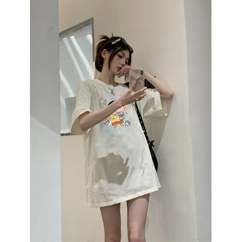 EUNII T-shirt Lengan Pendek Cartoon Crayon Shinchan Printing Korean Style/Kaos Atasan Wanita/Baju Wanita/Kaos Wanita