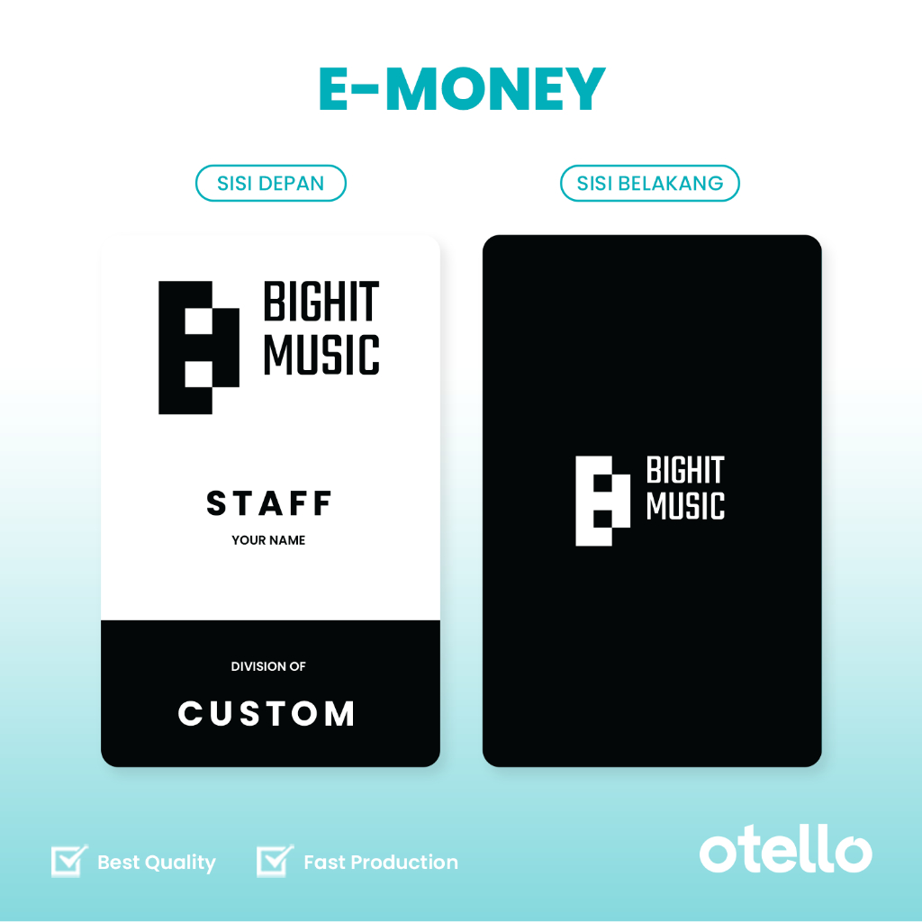 Kartu eMoney Custom Nama Agency SM BigHit JYP HYBE Entertainment Merchandise KPOP e-Money Card eToll K-Pop Fans