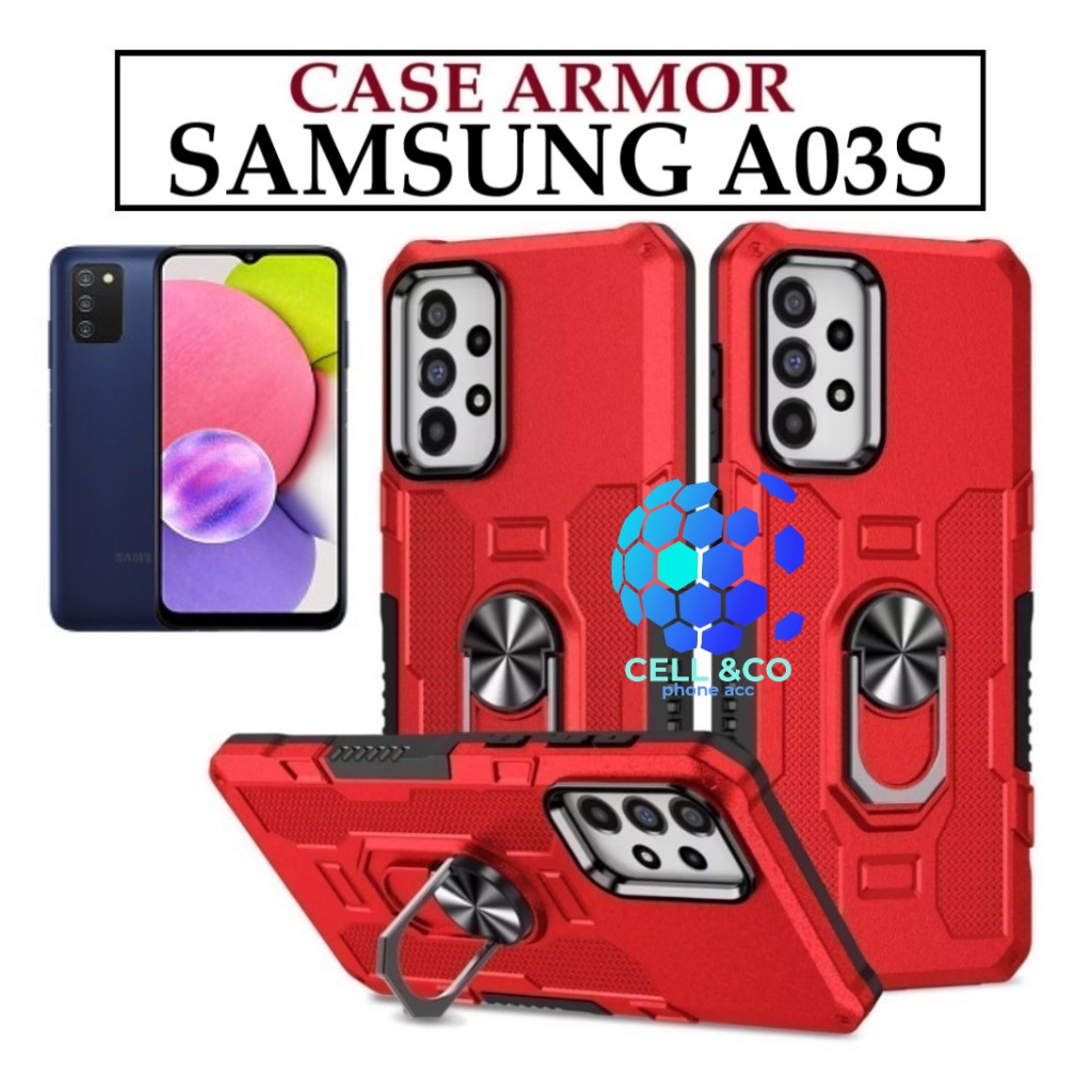 Case Armor SAMSUNG A03S Iring Cincin Magnetic Kesing Hp Protect kamera Premium Hard Case Standing Robot Pelindung Kamera