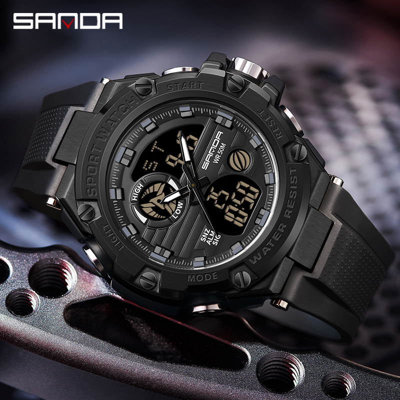 SANDA 3196 Jam Tangan Pria Digital Analog Sport EL Backlight Tali Rubber Anti Air WATCHKITE WKOS