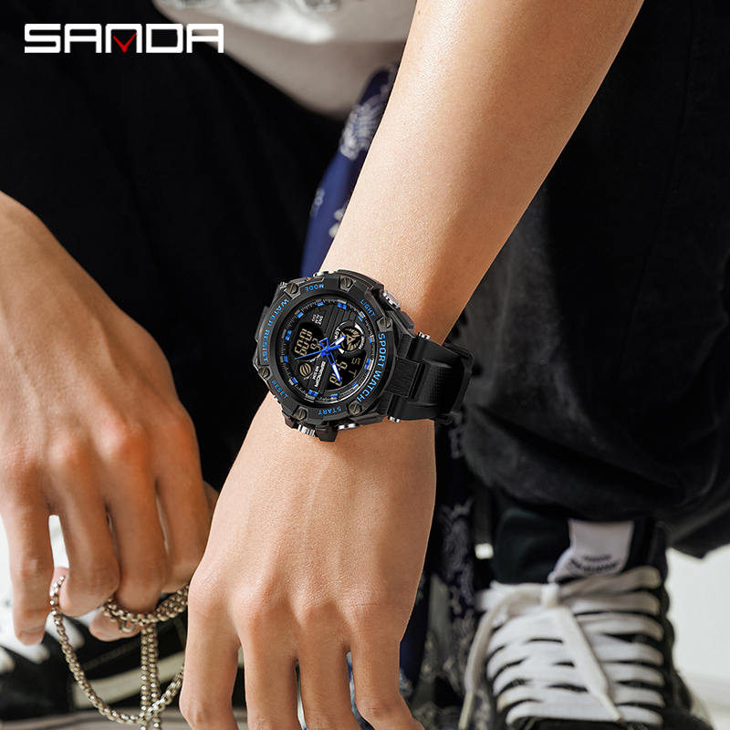SANDA 3196 Jam Tangan Pria Digital Analog Sport EL Backlight Tali Rubber Anti Air WATCHKITE WKOS