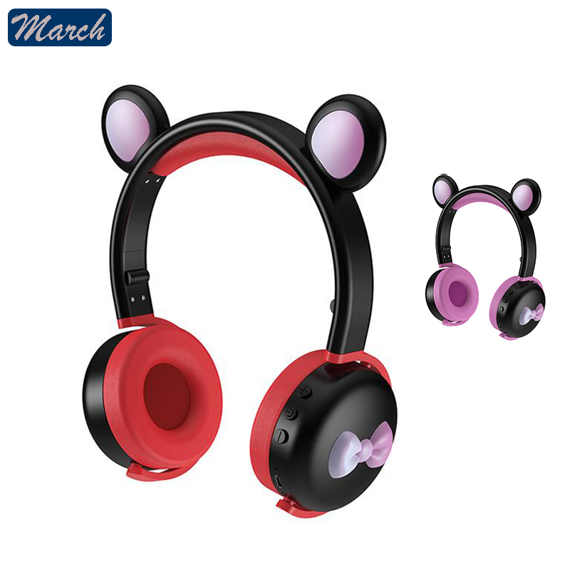 Bluetooth Headphone Wireless Cute Mickey RGB Foldable Led Light HiFi Stereo Headset Glowing with material Kids Wireless Bluetooth 5.0 Headphones Girls Boys Gift LED Foldable Earphones with Mic Children Gifts