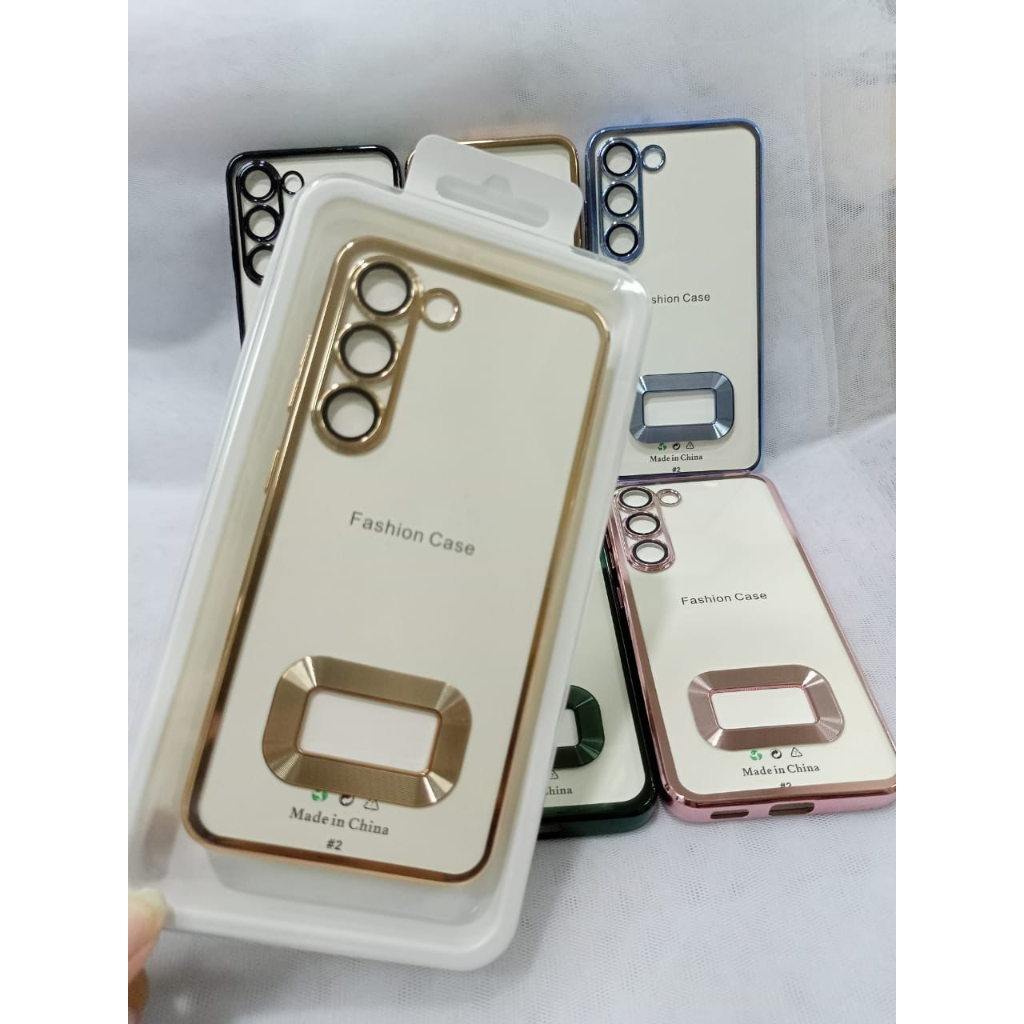 SoftCase Electroplating Samsung S23/S23 Plus/S23 Ultra/A13/A03/A03S/A23/A53/A32/A52/A73/A33/A12 TPU Transparan Hole Logo