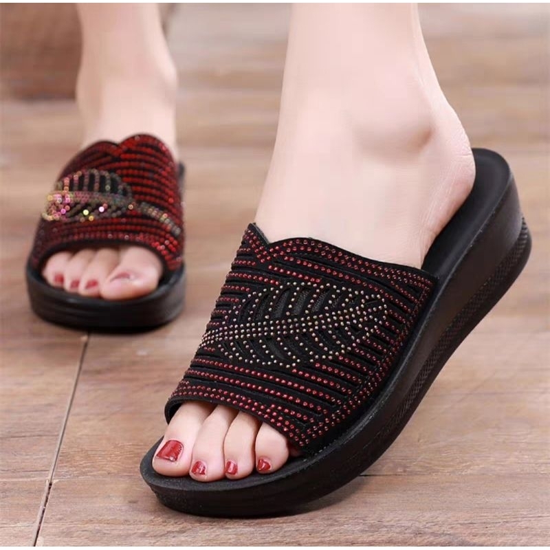 sandal permata WEDGES/sendal wanita terbaru/sandal pesta