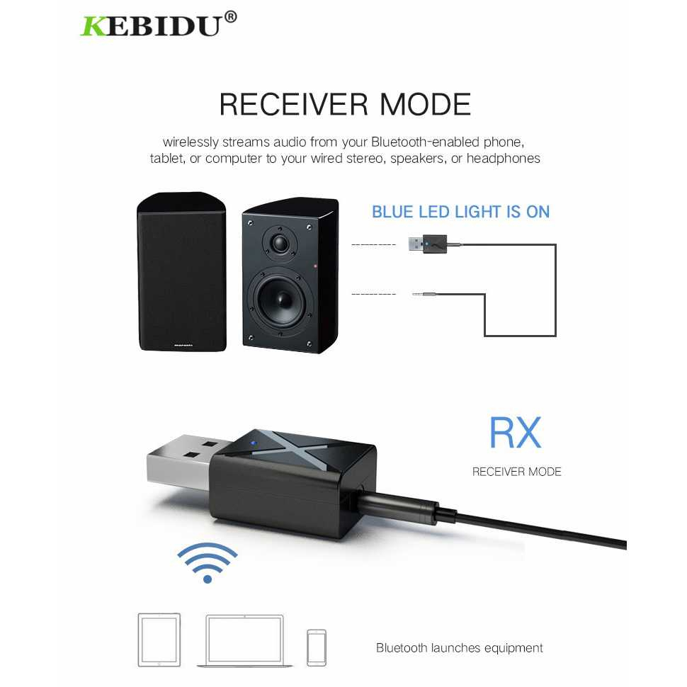 USB Audio Bluetooth Transmitter &amp; Receiver MP3, MP4, TV dan Source Audio 10m – KEBIDU