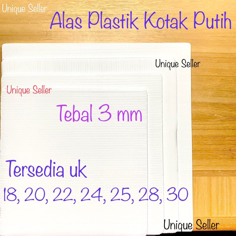 Alas Plastik Kotak PUTIH uk 18 20 22 24 25 28 30 Tebal 3 mm / Tatakan Kue Tart Puding Plastik Kotak PUTIH 18x18 20x20 22x22 24x24 25x25 28x28 30x30 / Cake Board Kotak Plastik Putih / Alas Kue Tart Puding Plastik Kotak Putih