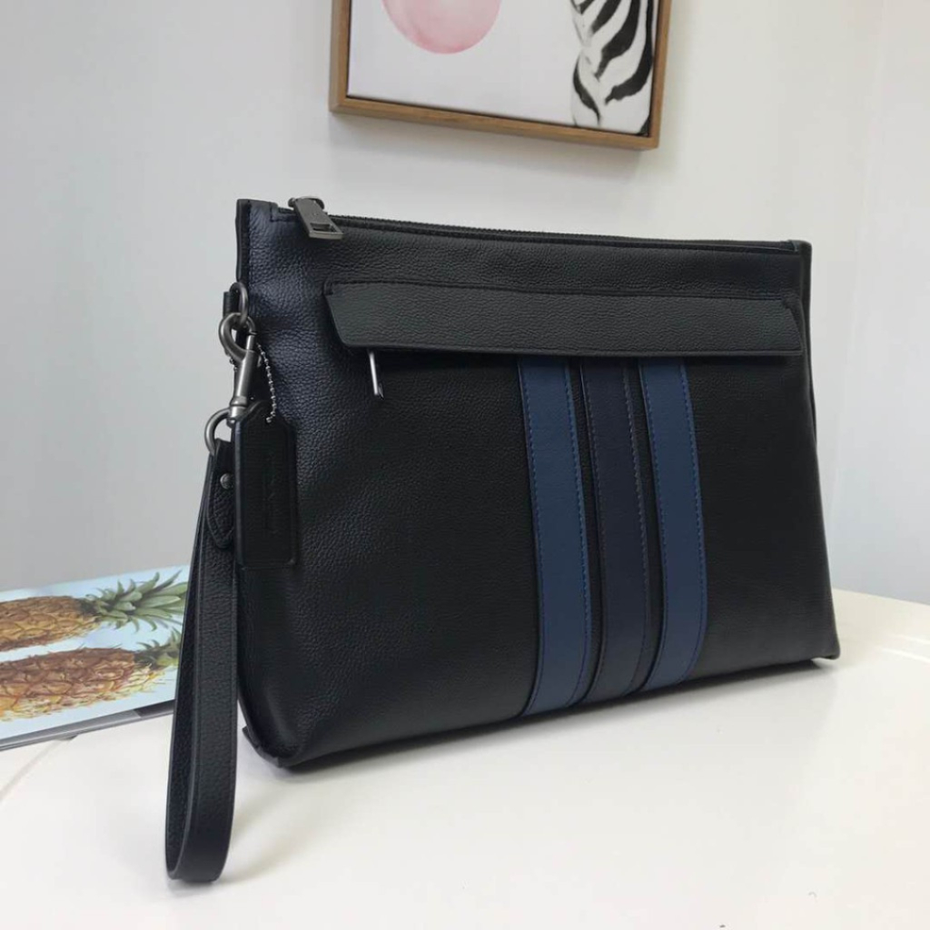 TAS PRIA CLUTCH BAG BLACK STRIPE CASUAL BUSINESS LARGE CAPACITY CH 31514