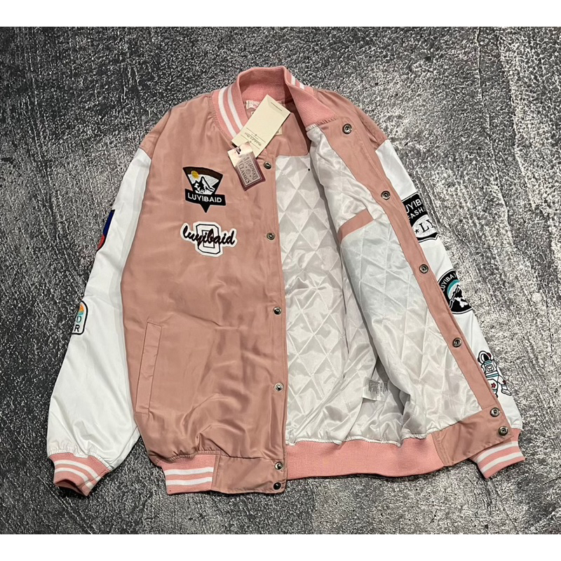 VARSITY JACKET LUYIBAID - COMBY PINK PUTIH FULLTAG + LABEL