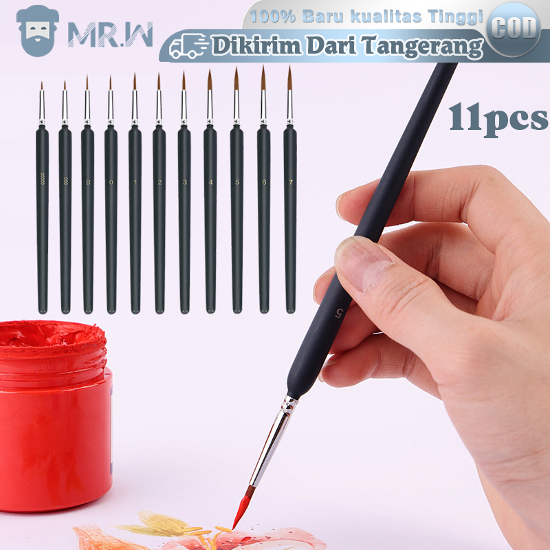 

Kuas Lukis Liner 11pcs Kuas Lukis Cat Air/Minyak Paint Brush Set Round Tip Nylon