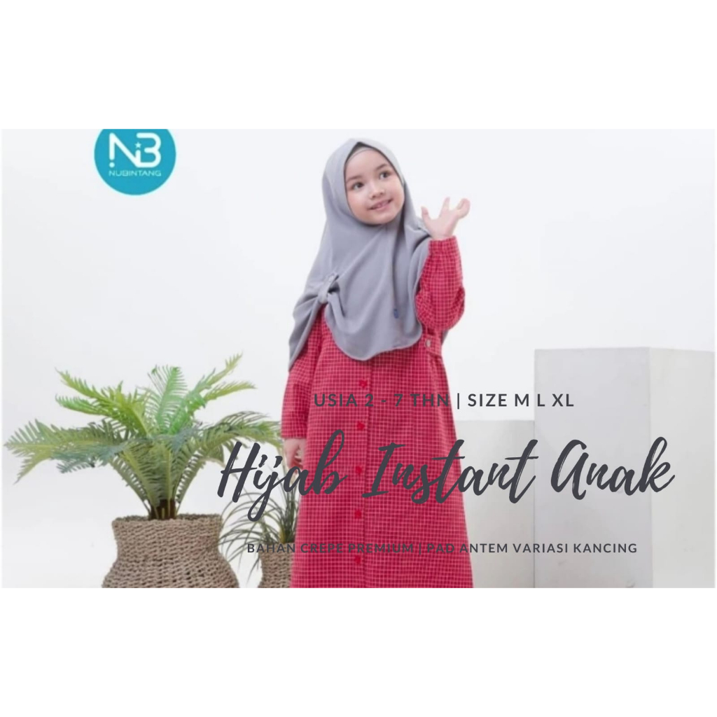 Hijab Instant Anak Nubi Pet Antem Crepe Premium usia 2 - 8 tahun / Kerudung geblus Anak Sekolah TK PAUD