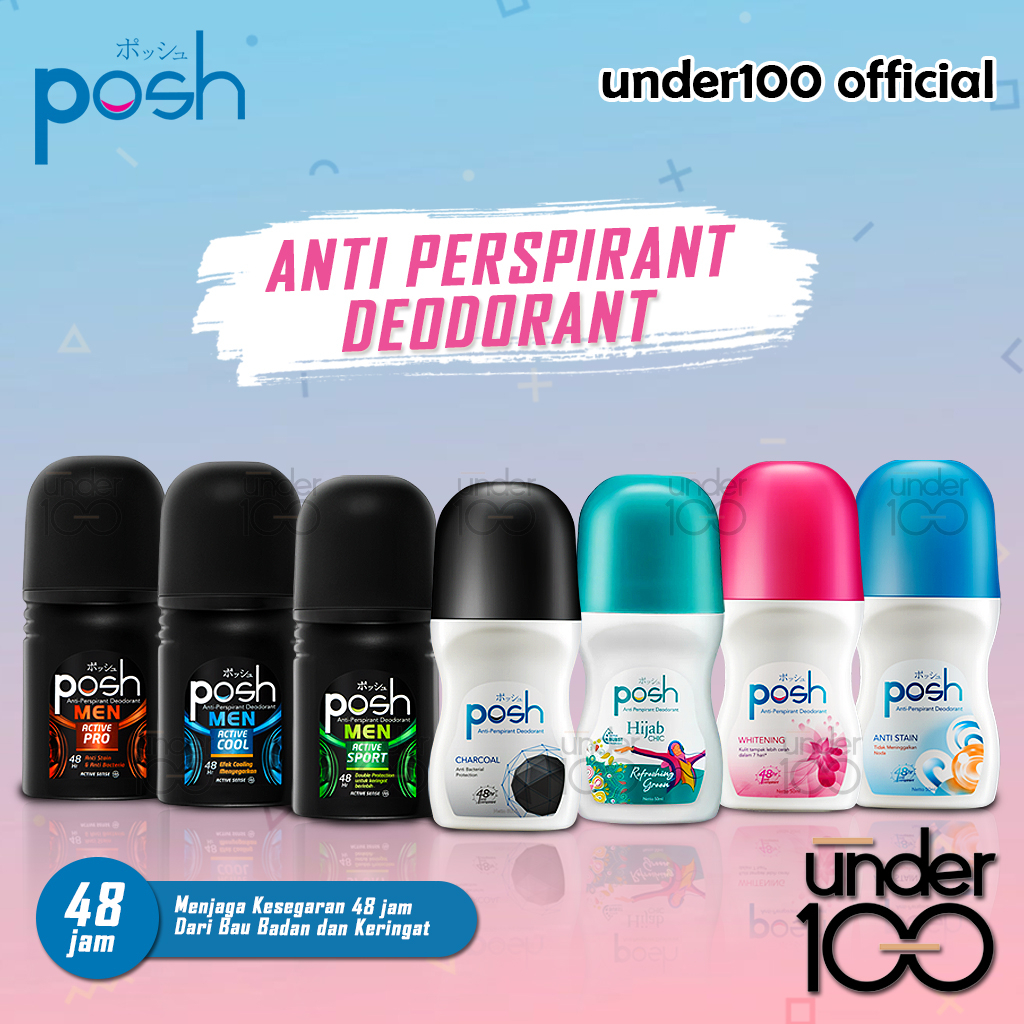 ❤ Under100 ❤ POSH Men Anti-Perspirant Deodorant Active Cool | Active Pro 48 jam | Deodoran Roll On 50 mL | BPOM