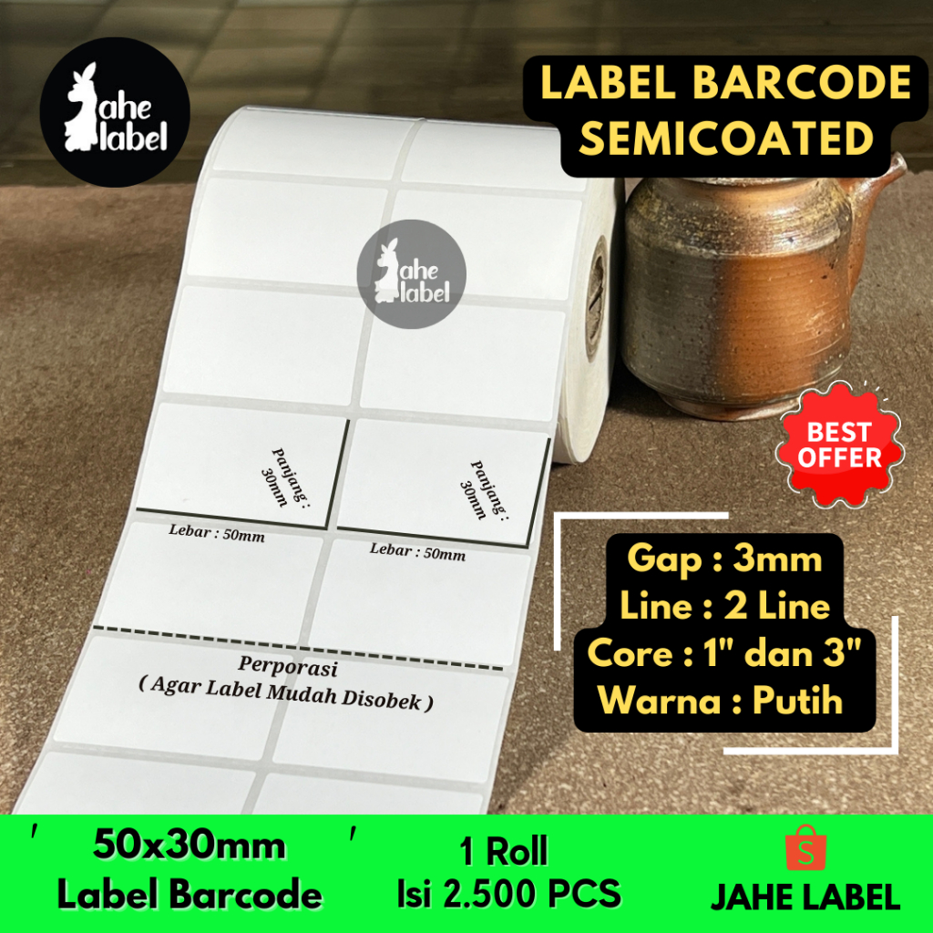 

LABEL BARCODE SEMICOATED 50X30MM