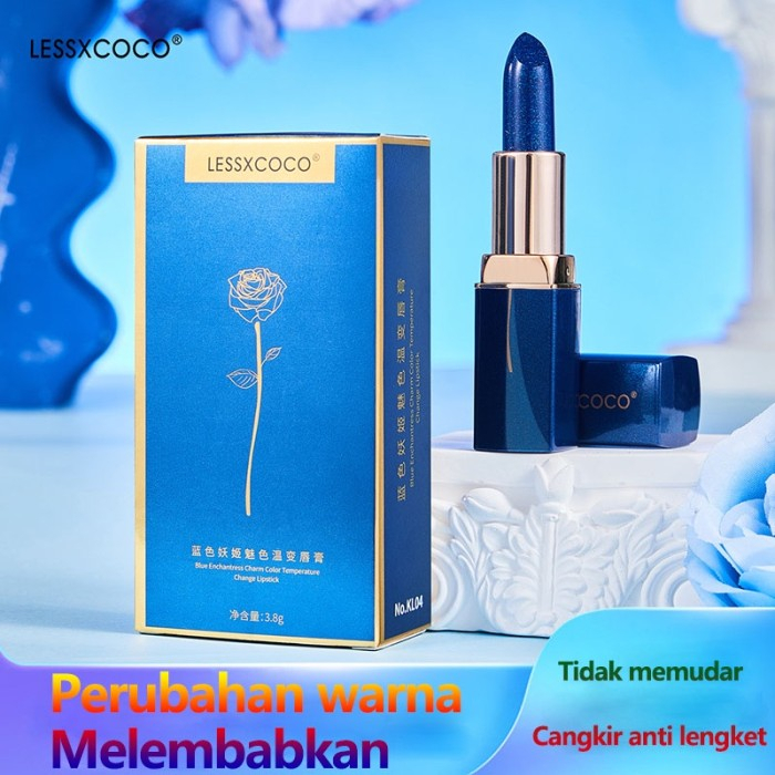 LIPSTIK LESSXCOCO Pelembab Warna Berubah Tahan Air, Lipstik Biru